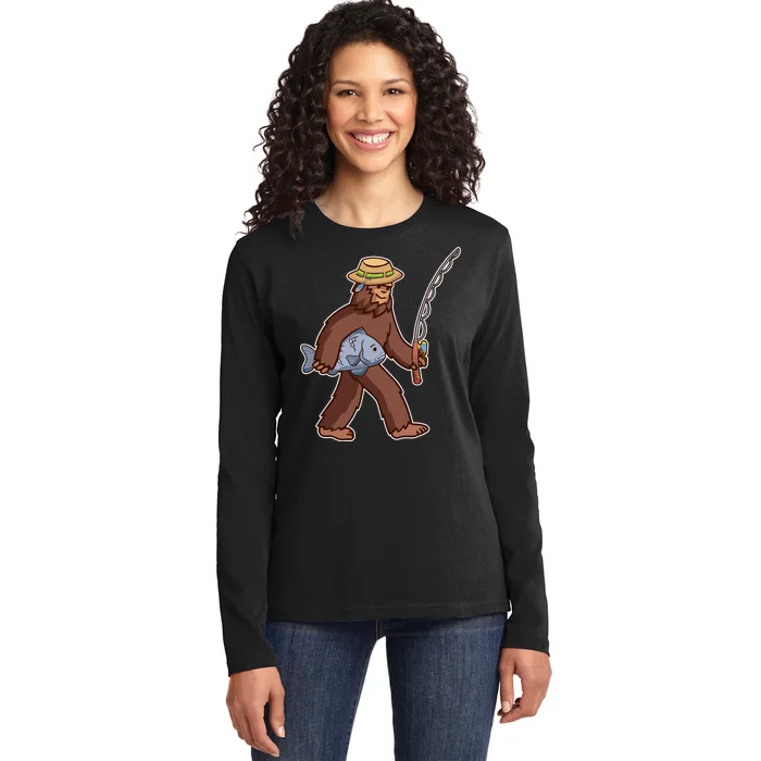 Sasquatch Gone Fishing Ladies Long Sleeve Shirt