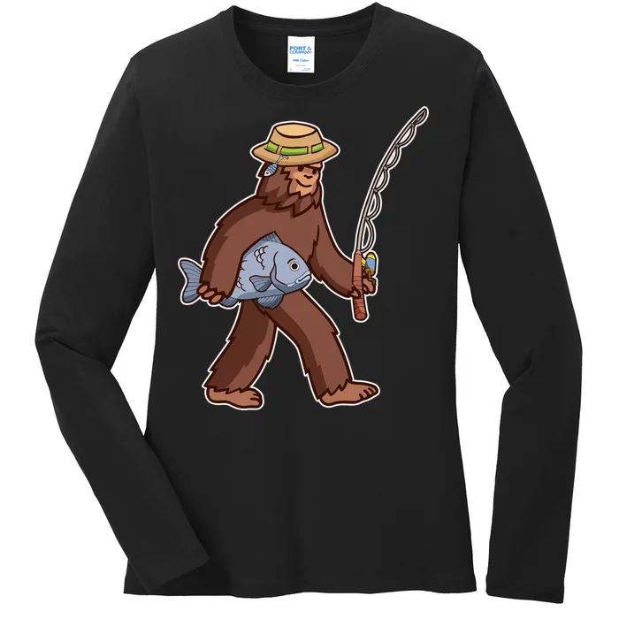 Sasquatch Gone Fishing Ladies Long Sleeve Shirt