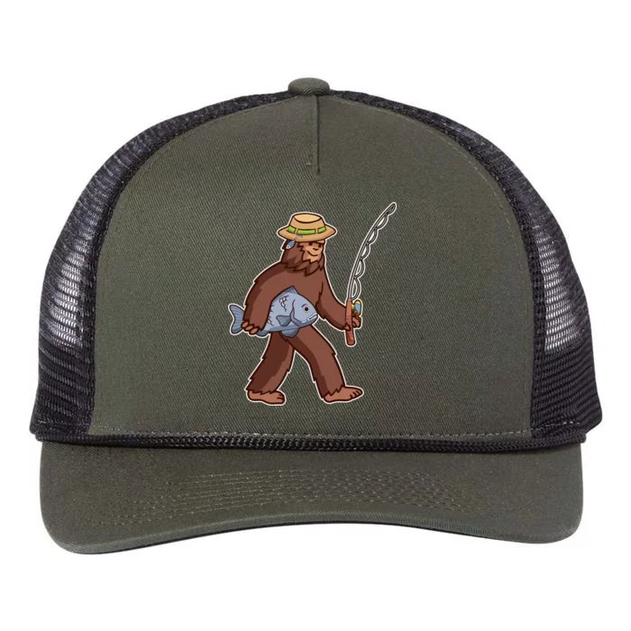 Sasquatch Gone Fishing Retro Rope Trucker Hat Cap