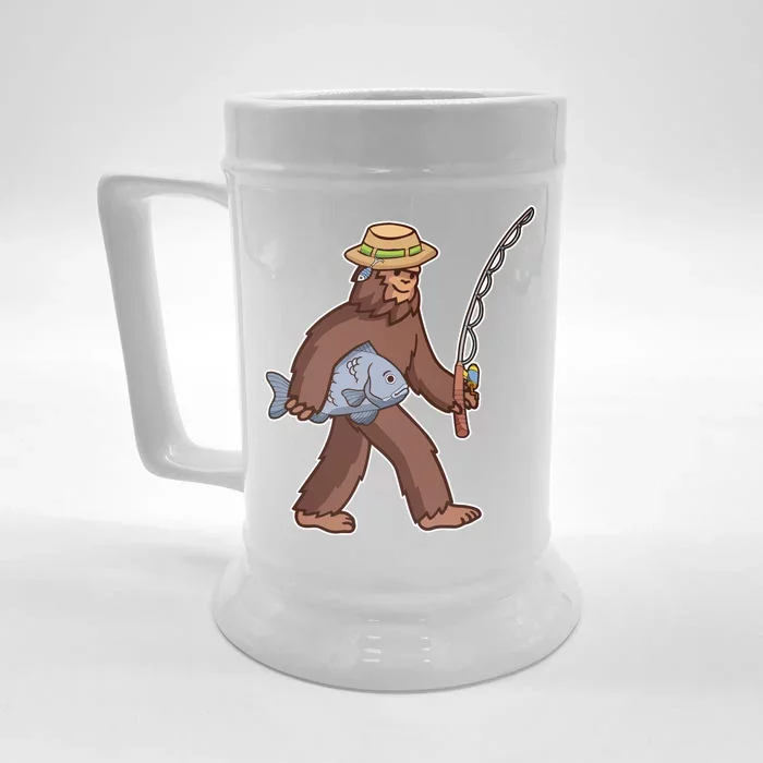 Sasquatch Gone Fishing Front & Back Beer Stein