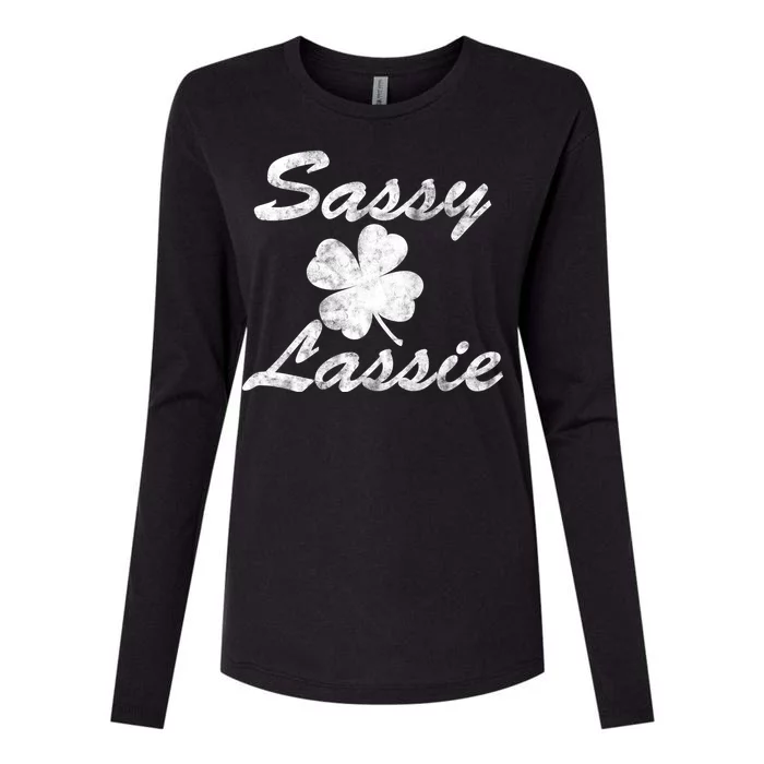 Sassy Lassy Irish Clover St. Patricks Day Womens Cotton Relaxed Long Sleeve T-Shirt