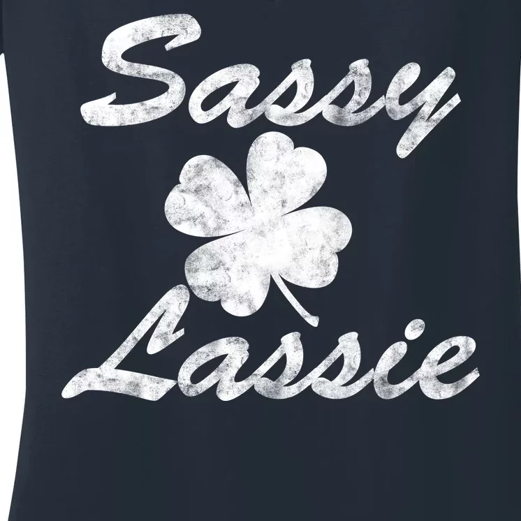 Sassy Lassy Irish Clover St. Patricks Day Women's V-Neck T-Shirt