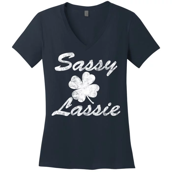 Sassy Lassy Irish Clover St. Patricks Day Women's V-Neck T-Shirt