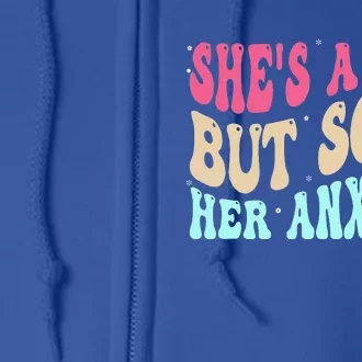 She's A Ten But So Is Her Anxiety Retro Groovy Full Zip Hoodie