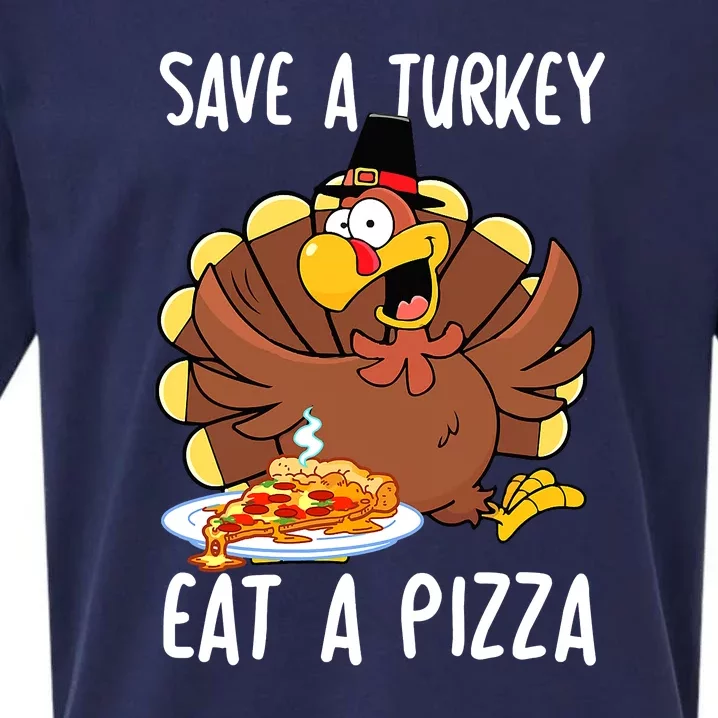 Save A Turkey Eat Pizza Funny Thanksgiving Food Lover Gift Sueded Cloud Jersey T-Shirt