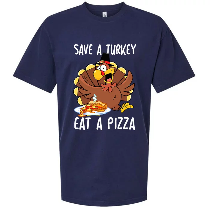 Save A Turkey Eat Pizza Funny Thanksgiving Food Lover Gift Sueded Cloud Jersey T-Shirt