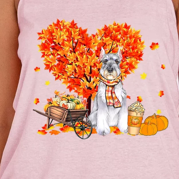 Schnauzer Autumn Tree Fall Leaves Pumpkin Dog Lover Gift Women's Knotted Racerback Tank