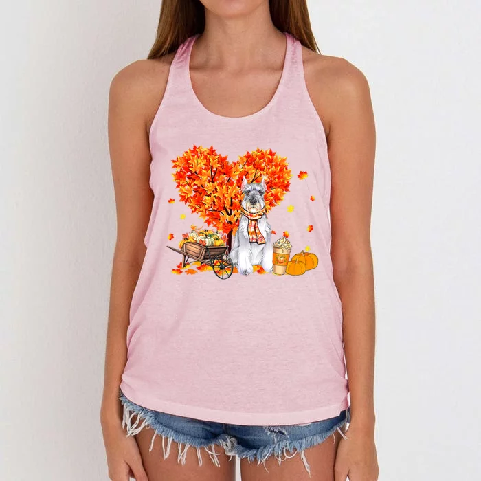 Schnauzer Autumn Tree Fall Leaves Pumpkin Dog Lover Gift Women's Knotted Racerback Tank