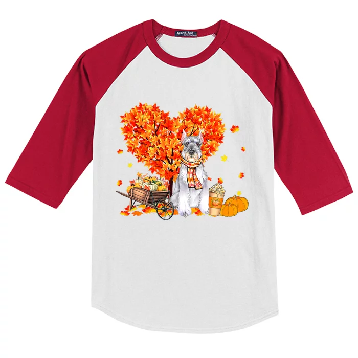 Schnauzer Autumn Tree Fall Leaves Pumpkin Dog Lover Gift Kids Colorblock Raglan Jersey