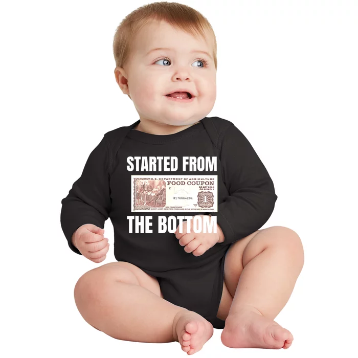 Started At The Bottom Funny Food Stamp 80s 90s Kids Know Baby Long Sleeve Bodysuit