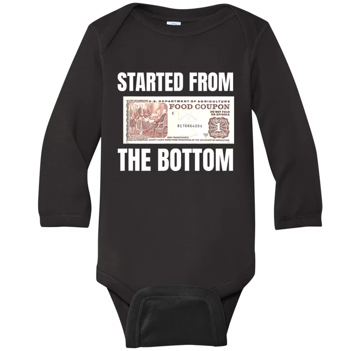 Started At The Bottom Funny Food Stamp 80s 90s Kids Know Baby Long Sleeve Bodysuit