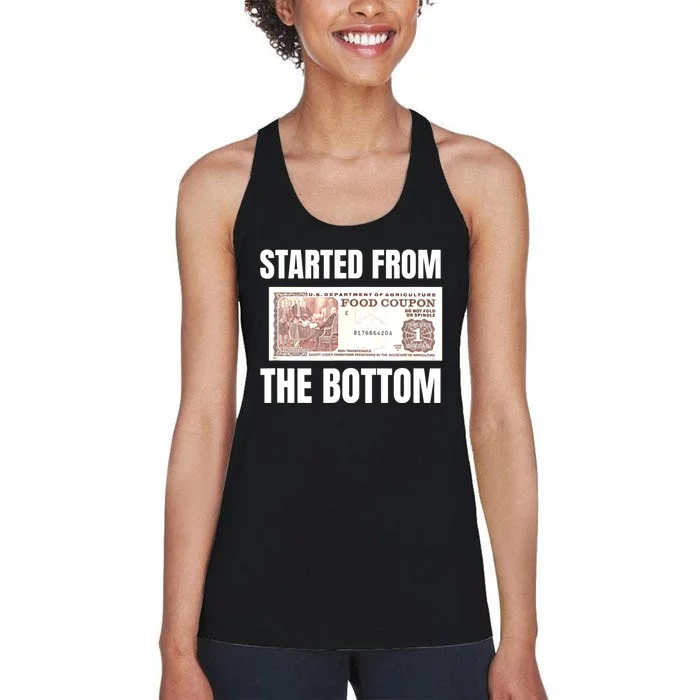 Started At The Bottom Funny Food Stamp 80s 90s Kids Know Women's Racerback Tank