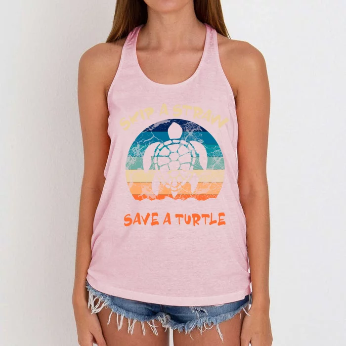 Save A Turtle Skip A Straw Turtles Tee Gift Women's Knotted Racerback Tank