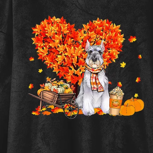 Schnauzer Autumn Tree Fall Leaves Pumpkin Dog Lover Hooded Wearable Blanket