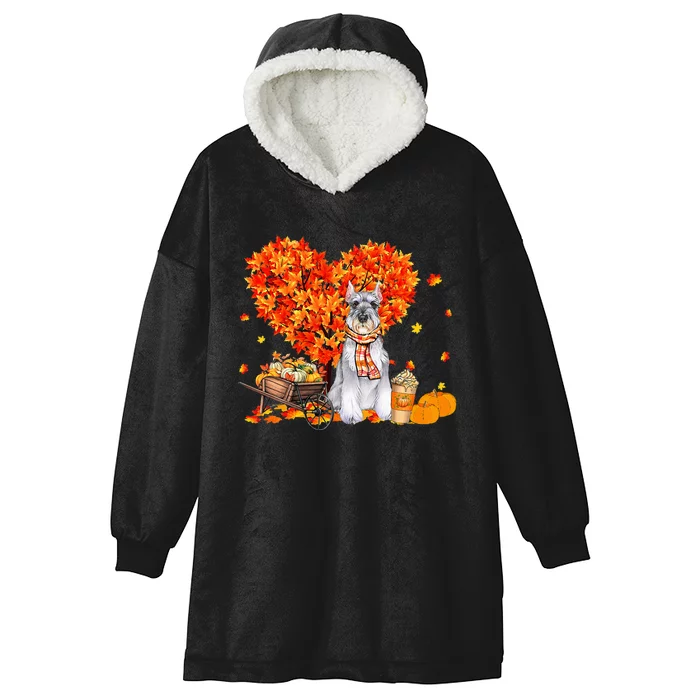 Schnauzer Autumn Tree Fall Leaves Pumpkin Dog Lover Hooded Wearable Blanket