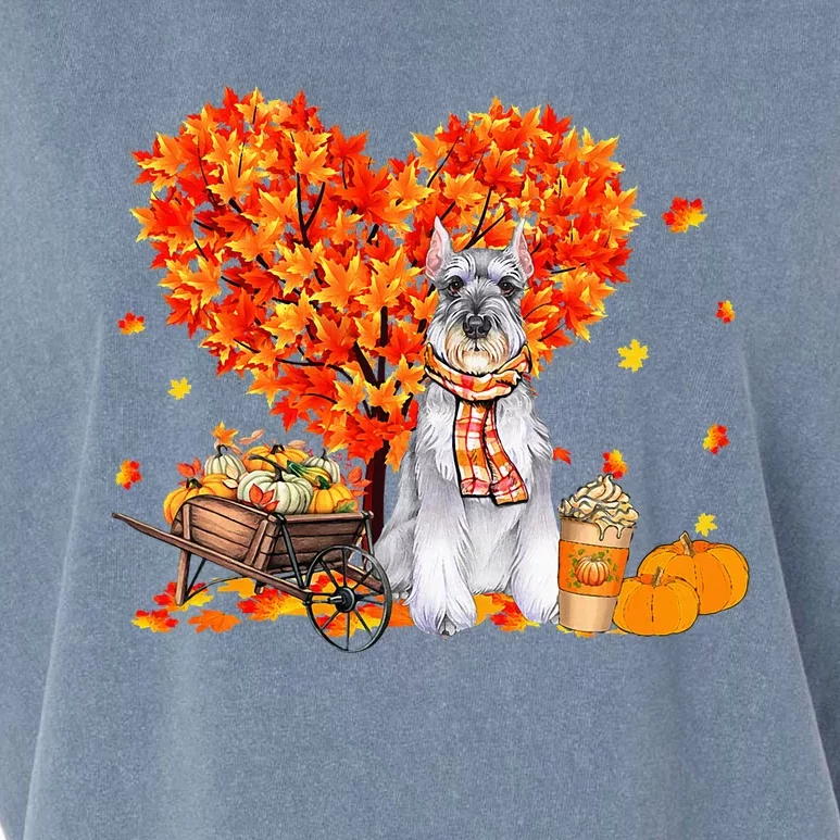 Schnauzer Autumn Tree Fall Leaves Pumpkin Dog Lover Garment-Dyed Women's Muscle Tee