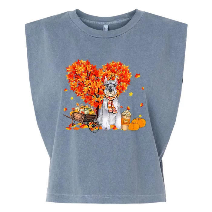 Schnauzer Autumn Tree Fall Leaves Pumpkin Dog Lover Garment-Dyed Women's Muscle Tee