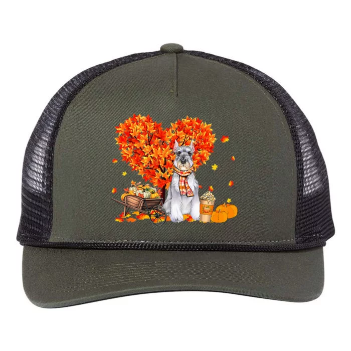 Schnauzer Autumn Tree Fall Leaves Pumpkin Dog Lover Retro Rope Trucker Hat Cap