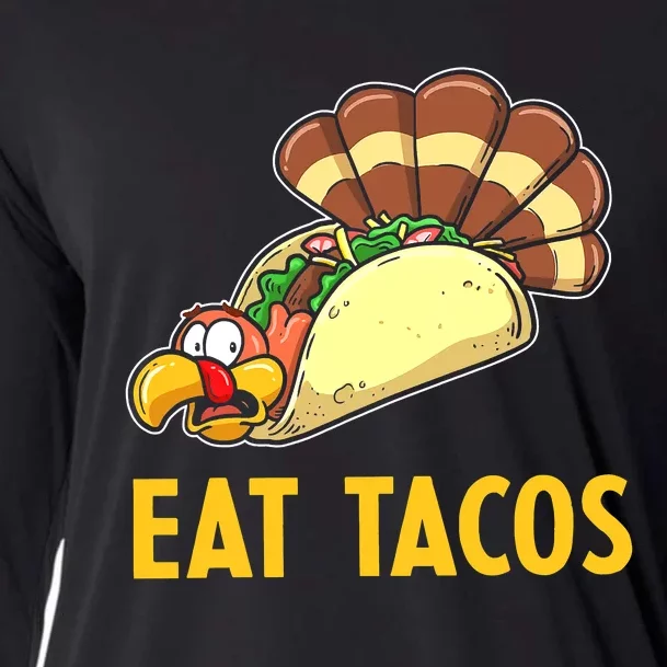 Save a Turkey Eat Tacos Funny Thanksgiving Fall Turkey Cooling Performance Long Sleeve Crew