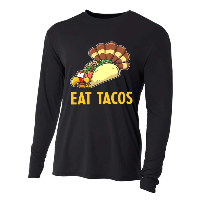 Save a Turkey Eat Tacos Funny Thanksgiving Fall Turkey Cooling Performance Long Sleeve Crew