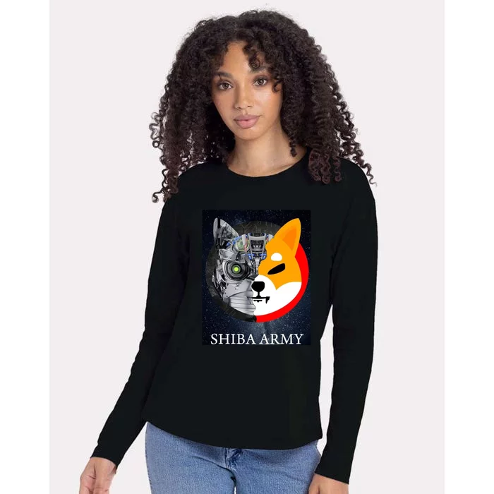 Shiba Army Terminator Dog Crypto Currency Meme Womens Cotton Relaxed Long Sleeve T-Shirt