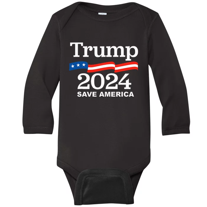 Save America Trump 2024 Baby Long Sleeve Bodysuit