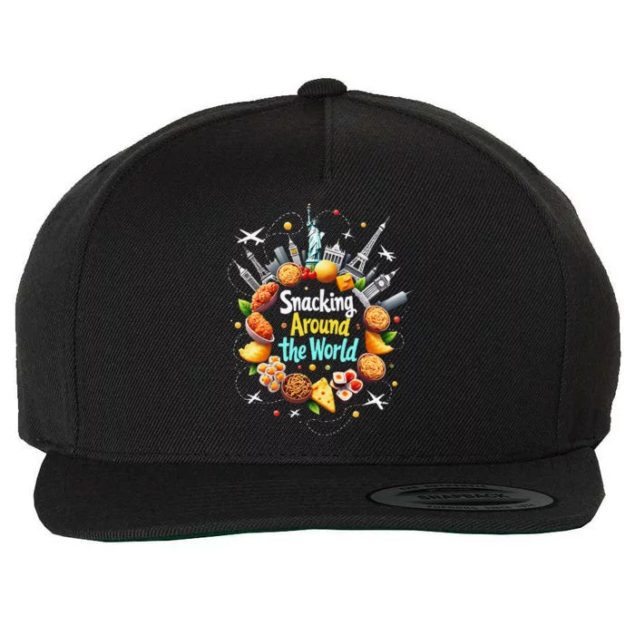 Snacking Around The World Fast Food Travel Traveler Foodie Wool Snapback Cap