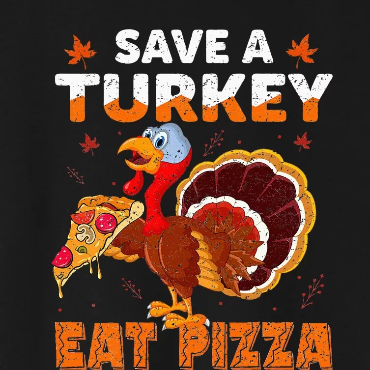 Save a turkey eat a pizza retro Thanksgiving costume Women's Crop Top Tee