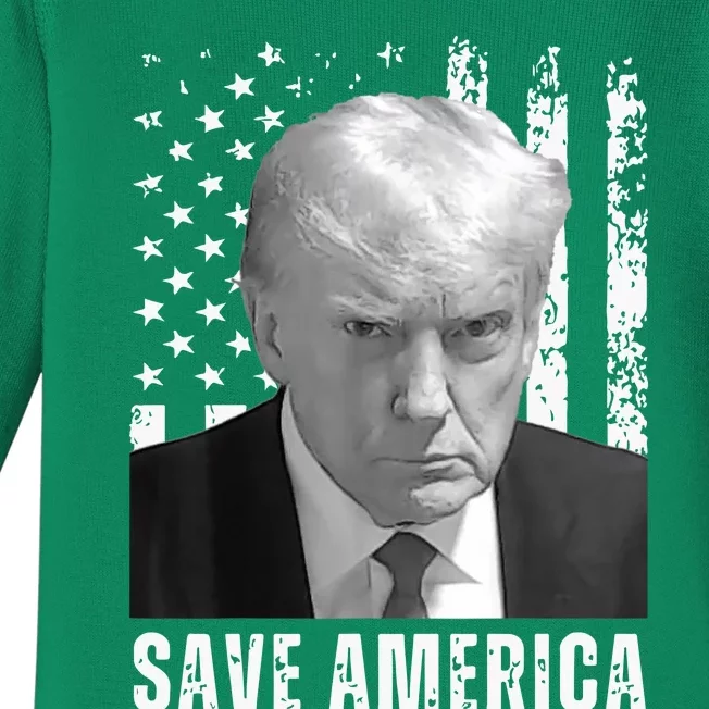 Save America Trump Mugshot Donald Trump 2024 Baby Long Sleeve Bodysuit