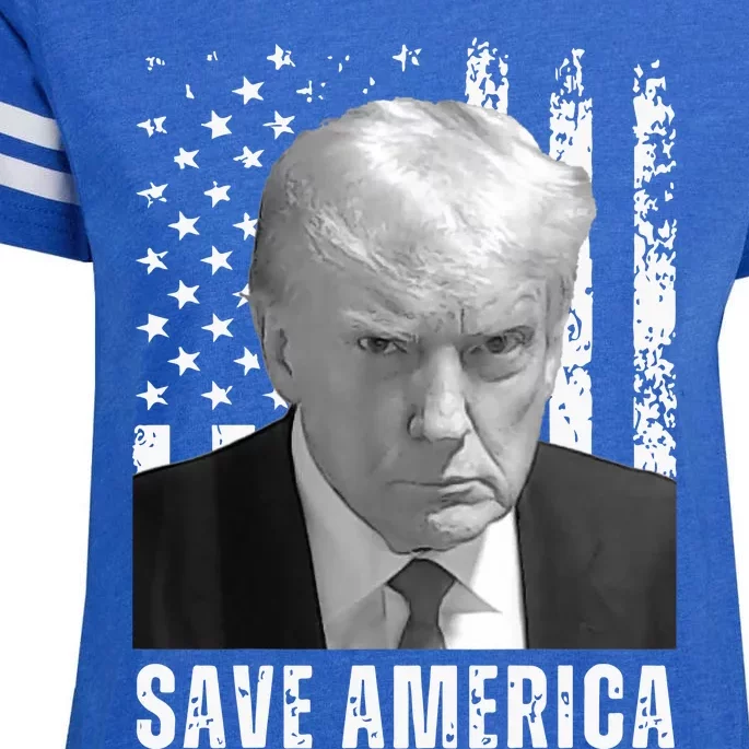 Save America Trump Mugshot Donald Trump 2024 Enza Ladies Jersey Football T-Shirt