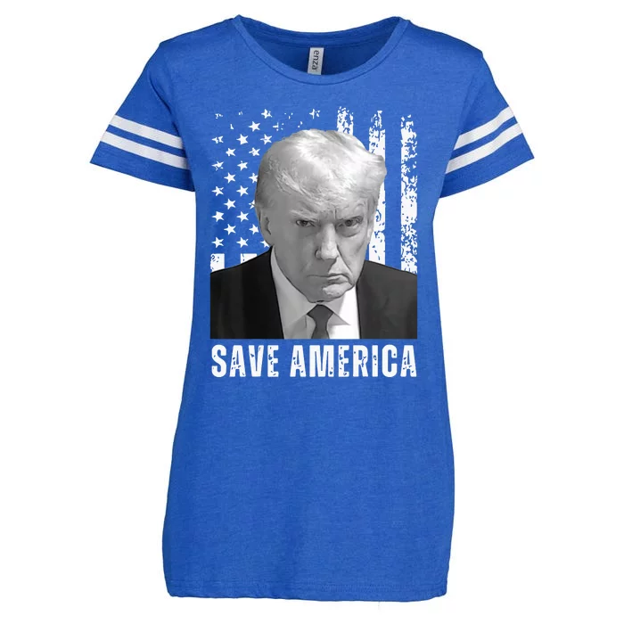 Save America Trump Mugshot Donald Trump 2024 Enza Ladies Jersey Football T-Shirt