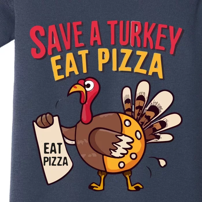 Save A Turkey Eat Pizza Funny Autumn Thanksgiving Groovy Baby Bodysuit