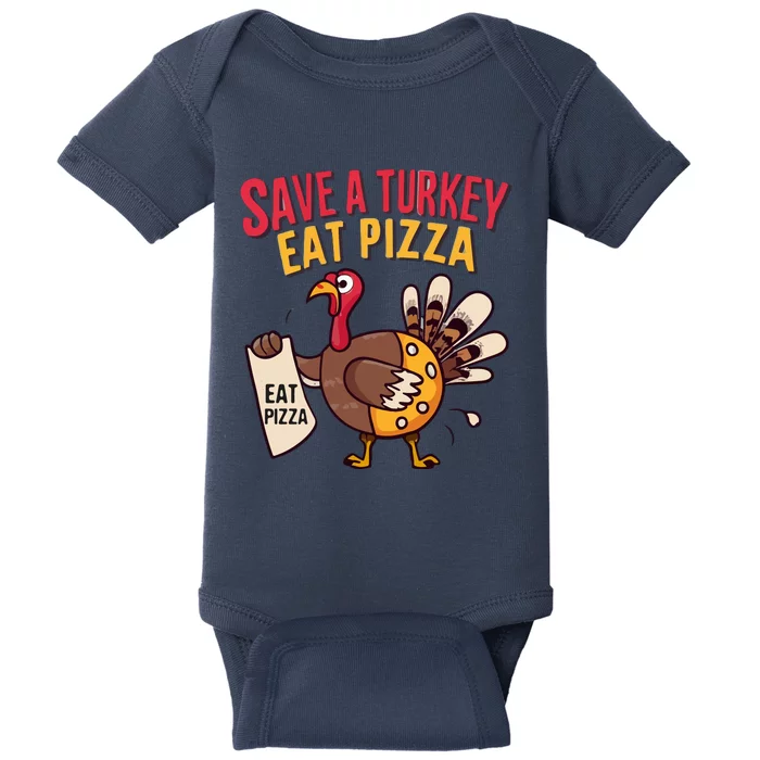 Save A Turkey Eat Pizza Funny Autumn Thanksgiving Groovy Baby Bodysuit