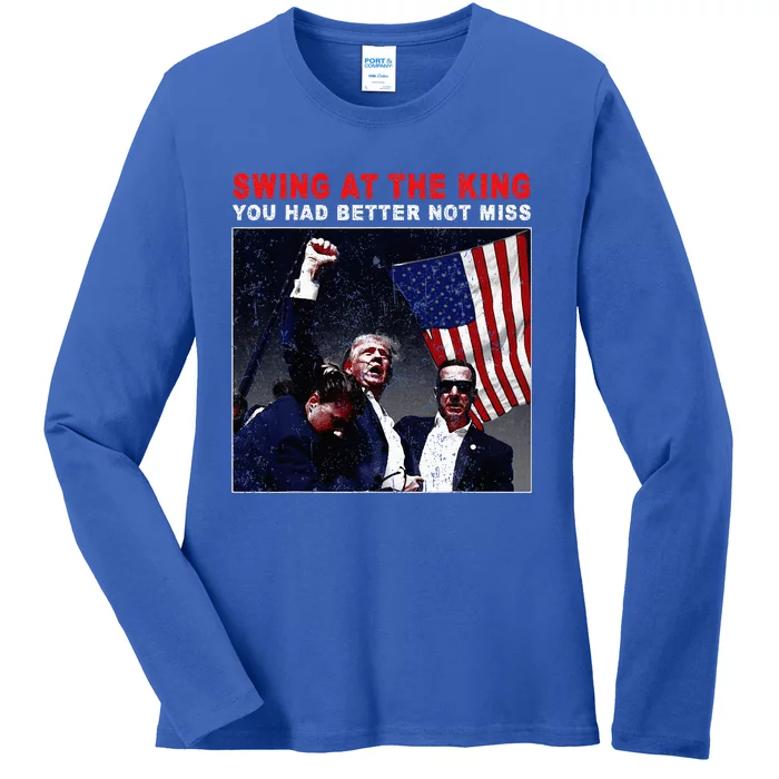 Swing At The King President Trump 2024 Usa Flag Wo Ladies Long Sleeve Shirt