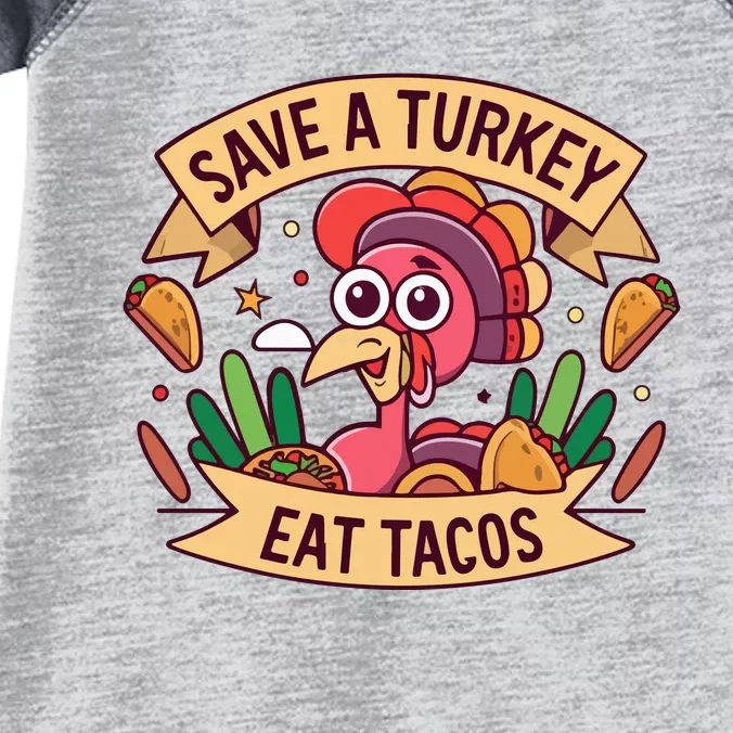 Save A Turkey Eat Tacos Funny Autumn Thanksgiving Groovy Infant Baby Jersey Bodysuit