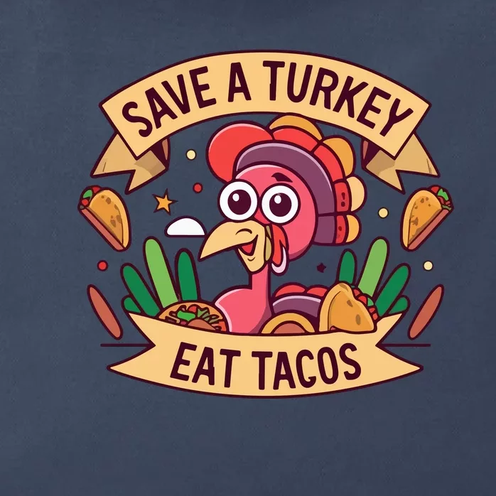 Save A Turkey Eat Tacos Funny Autumn Thanksgiving Groovy Zip Tote Bag