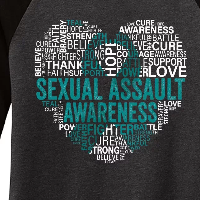 Sexual Assault Teal Ribbon Awareness Support Women's Tri-Blend 3/4-Sleeve Raglan Shirt