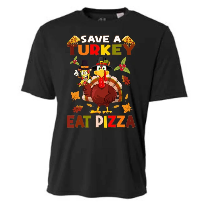 Save A Turkey Eat A Pizza Funny Thanksgiving Costume Cooling Performance Crew T-Shirt