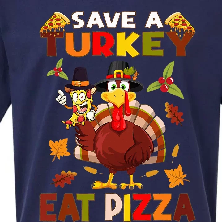 Save A Turkey Eat A Pizza Funny Thanksgiving Costume Sueded Cloud Jersey T-Shirt