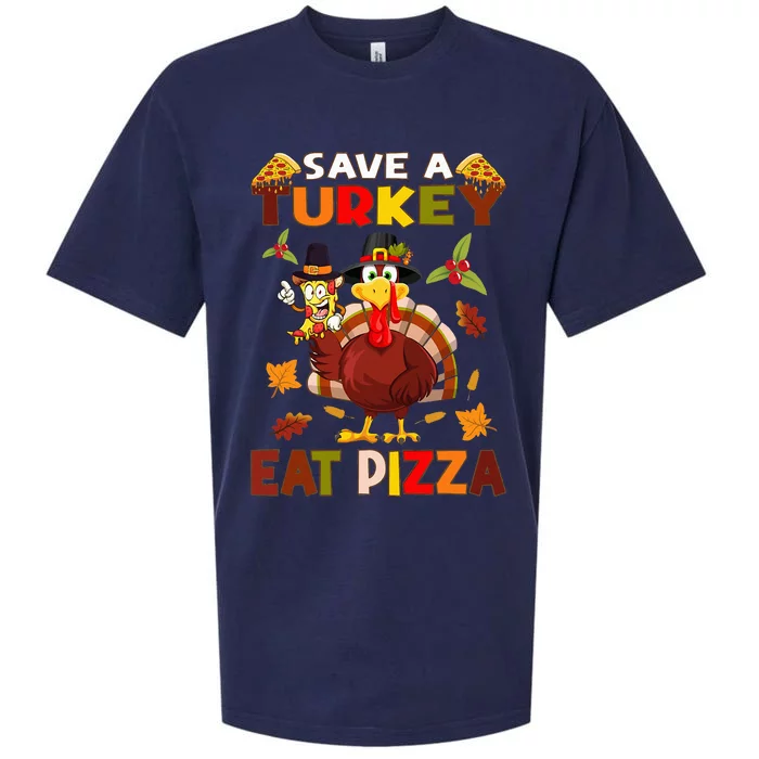 Save A Turkey Eat A Pizza Funny Thanksgiving Costume Sueded Cloud Jersey T-Shirt