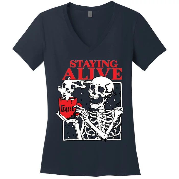 Staying Allve Trendy Coffee Women's V-Neck T-Shirt