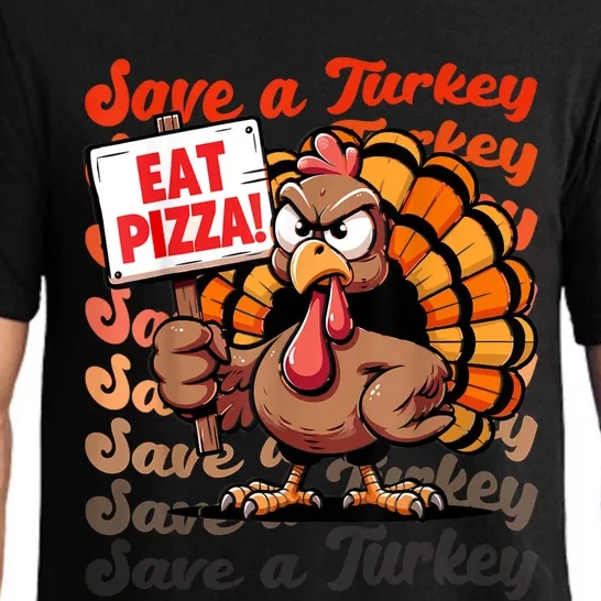 Save A Turkey Eat Pizza Funny Autumn Thanksgiving Groovy Pajama Set