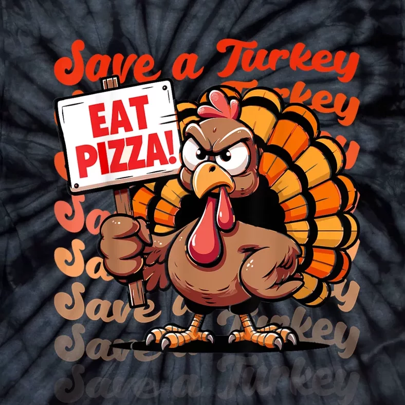 Save A Turkey Eat Pizza Funny Autumn Thanksgiving Groovy Tie-Dye T-Shirt