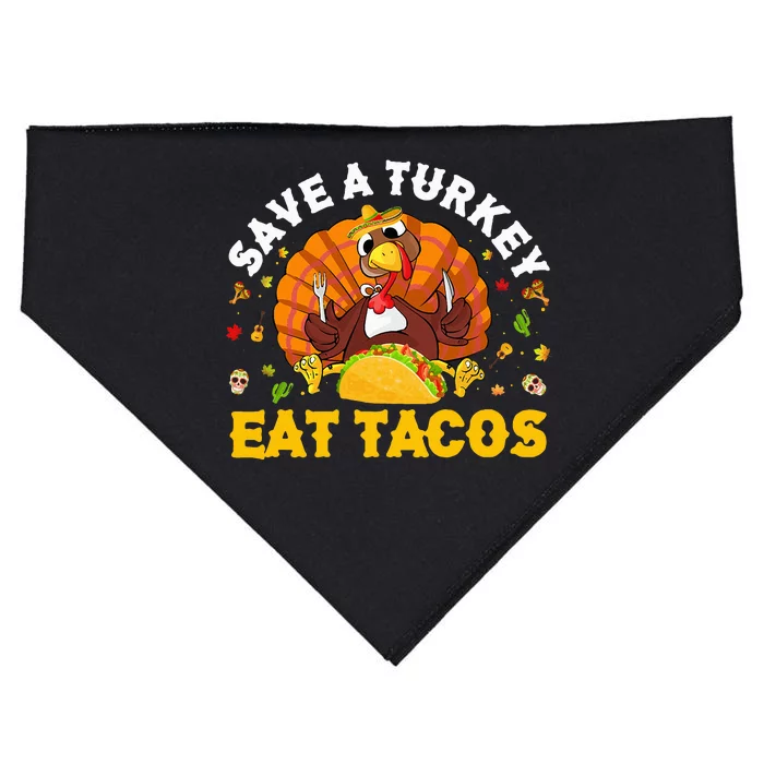 Save A Turkey Eat Tacos Thanksgiving Sombrero Turkey Taco USA-Made Doggie Bandana