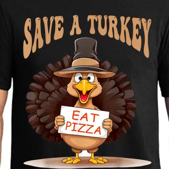 Save A Turkey Eat Pizza Funny Autumn Thanksgiving Groovy Pajama Set