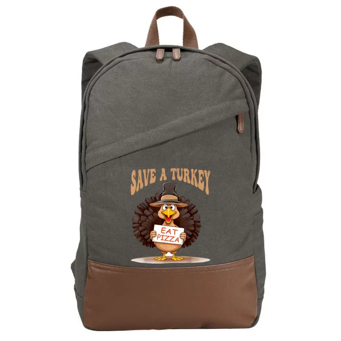 Save A Turkey Eat Pizza Funny Autumn Thanksgiving Groovy Cotton Canvas Backpack