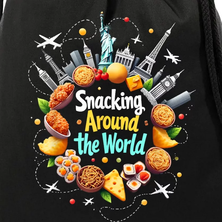 Snacking Around The World Fast Food Travel Traveler Foodie Drawstring Bag