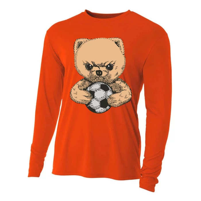 Soccer Angry Teddy Bear Cute Cooling Performance Long Sleeve Crew