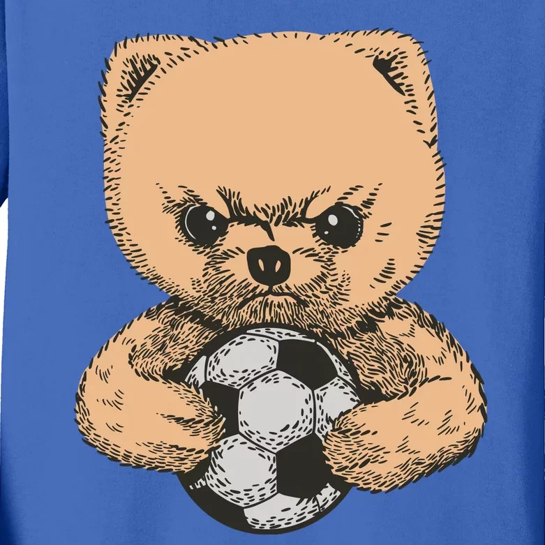 Soccer Angry Teddy Bear Cute Kids Long Sleeve Shirt