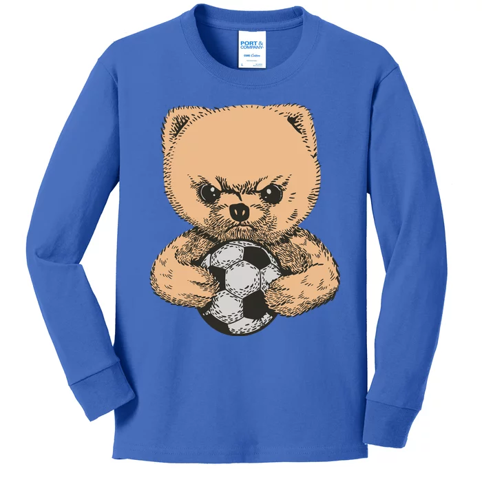 Soccer Angry Teddy Bear Cute Kids Long Sleeve Shirt